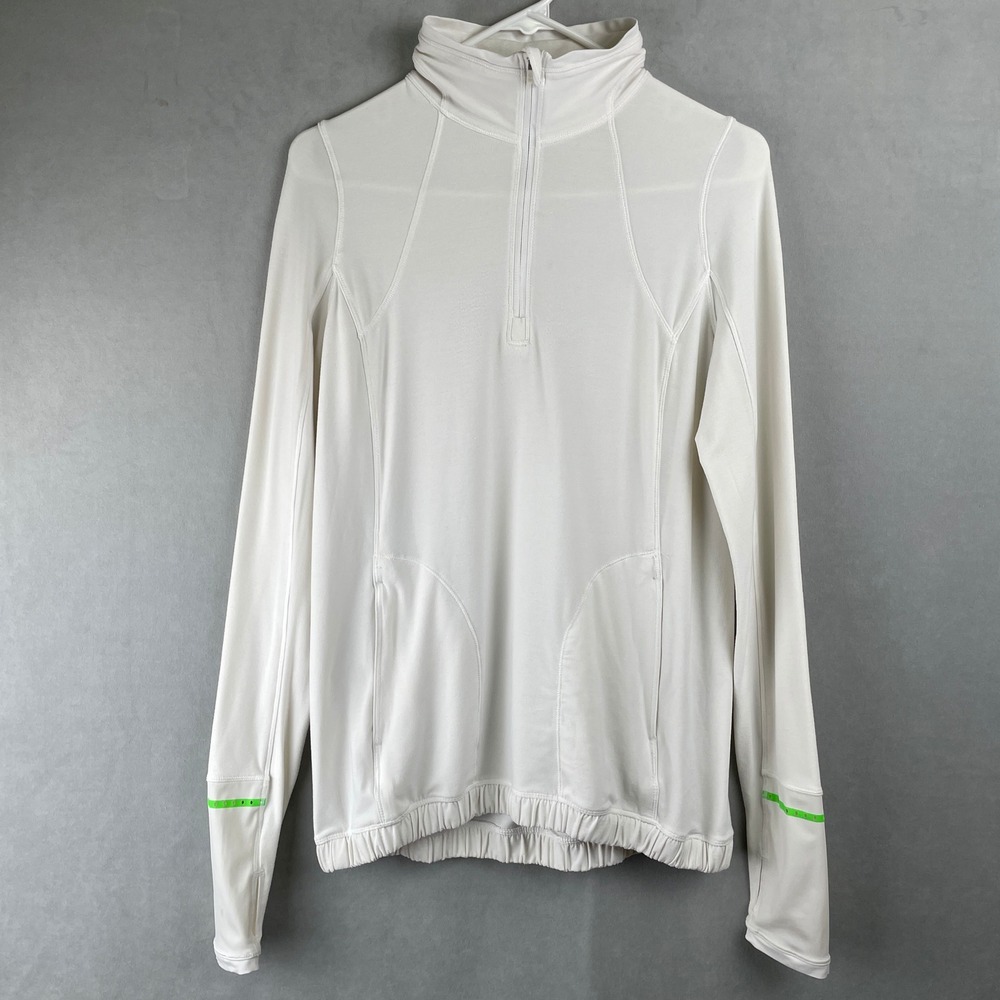 Lululemon Pace Pusher White 1/2‎ Zip Train Running Pullover Neon Green Wmns M/8